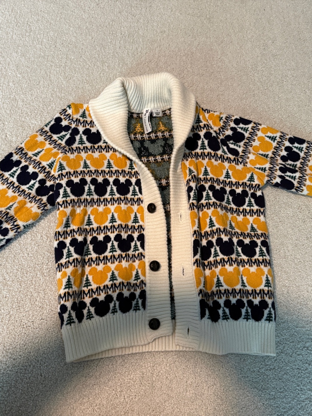 Disney x Janie and Jack Mickey Cardigan Sweater in Cream, Navy & Mustard